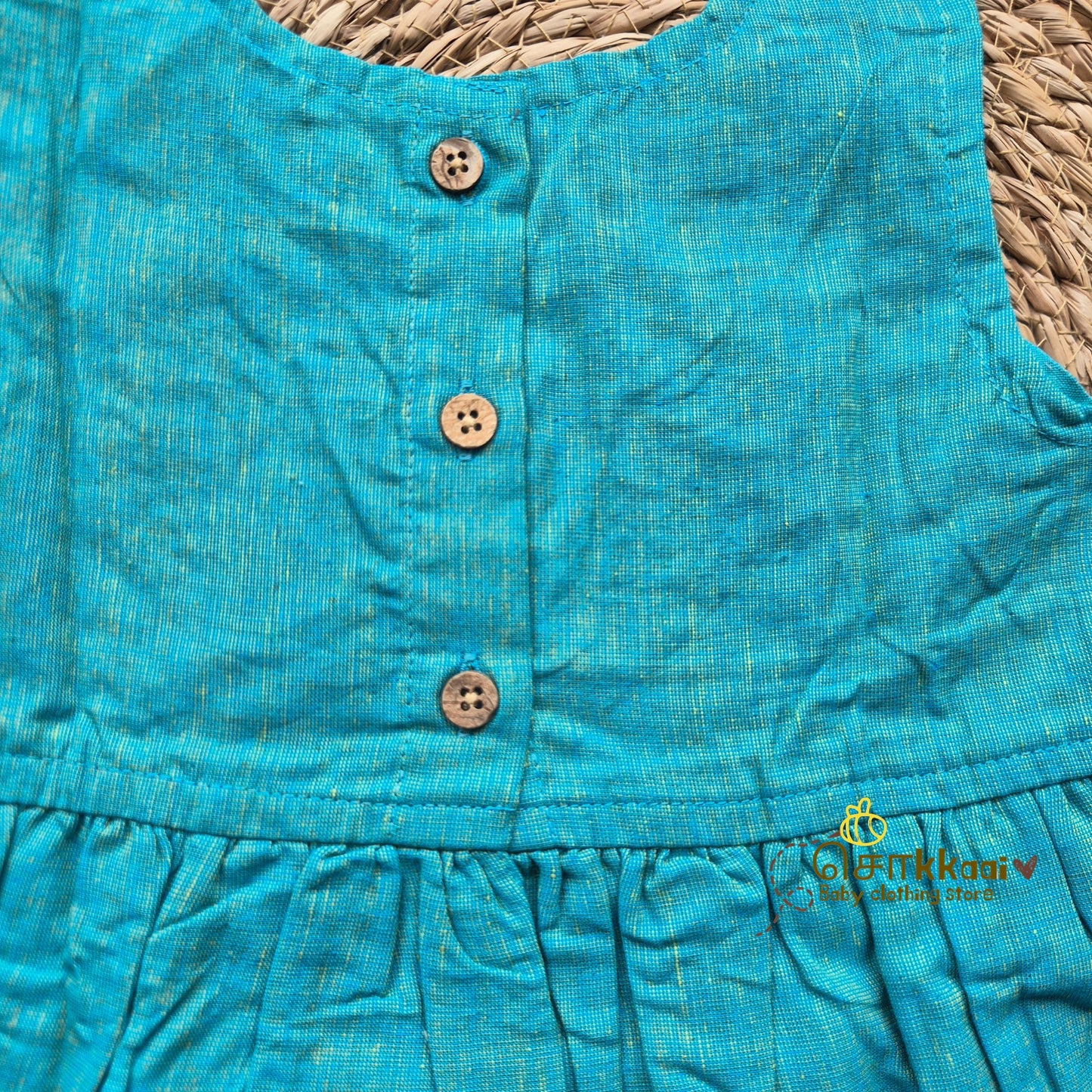 Ocean Blue Mangalgiri Cotton Girl Frock (0-5years) - Sokkaai