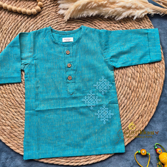 Ocean Blue Mid length kurta with elbow sleeve (0-8years) - Sokkaai