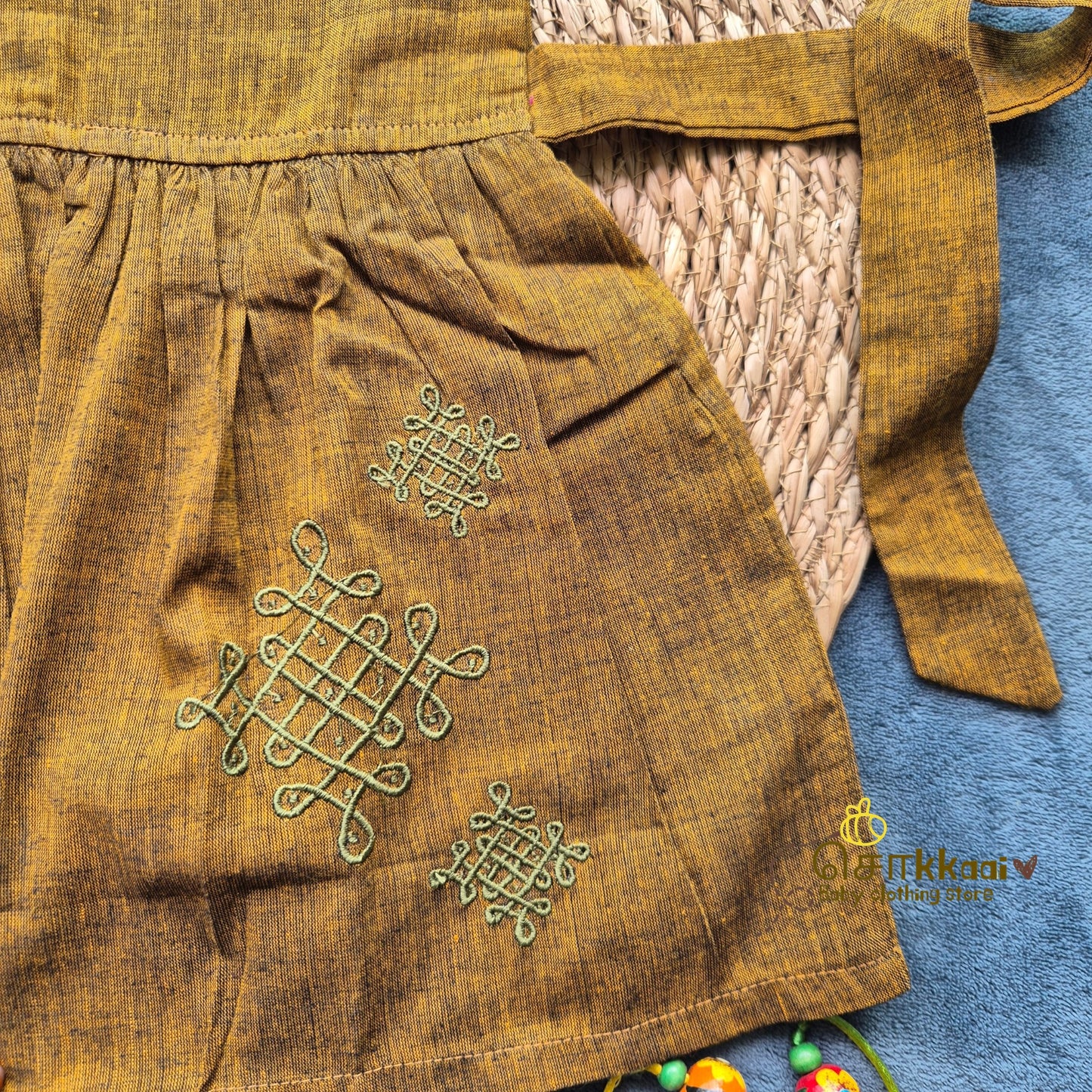 Mustard Brown Mangalgiri Cotton Girl Frock (0-5years) - Sokkaai