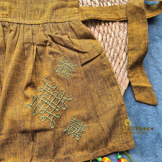 Mustard Brown Mangalgiri Cotton Girl Frock (0-5years) - Sokkaai