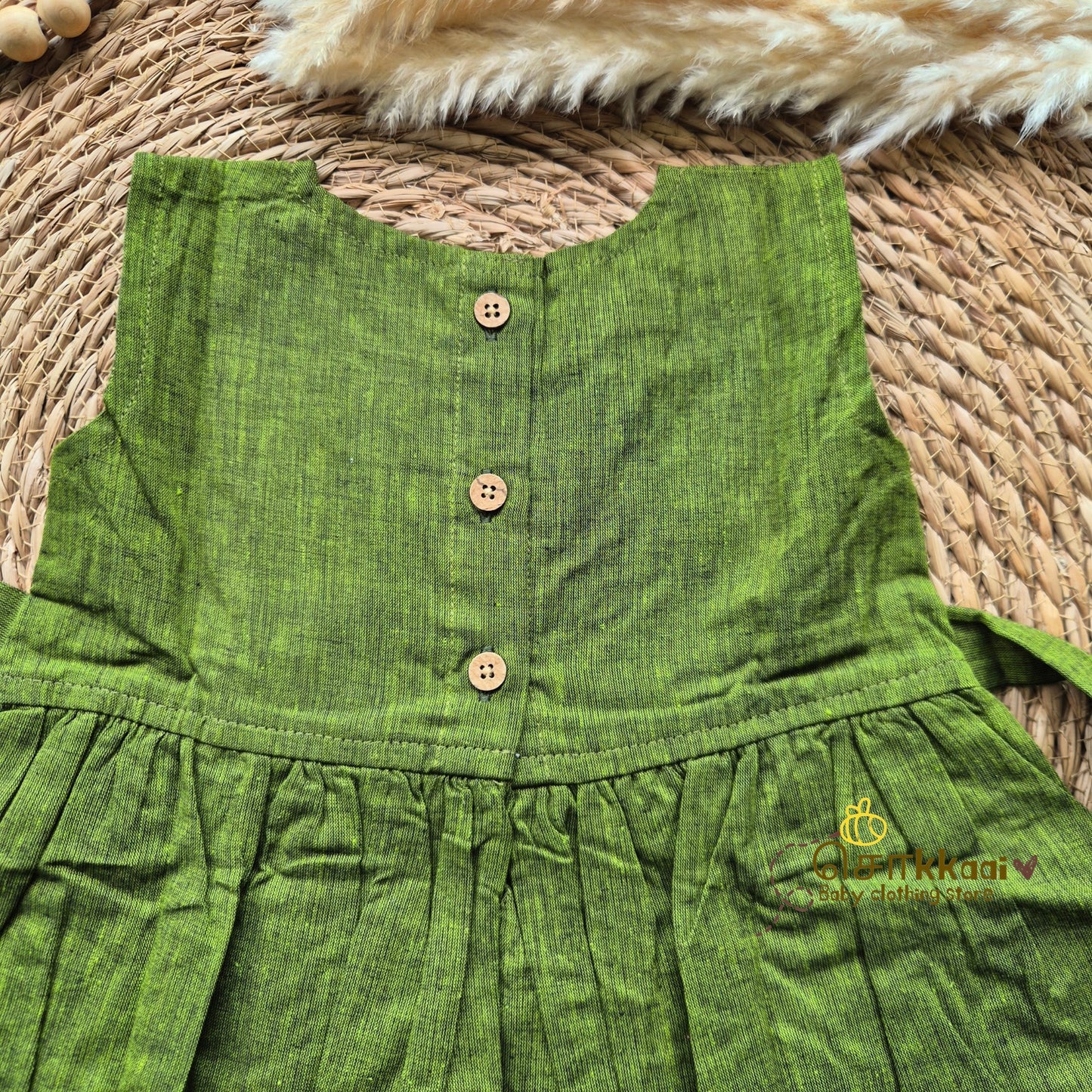 Forest Green Mangalgiri Cotton Girl Frock (0-5years) - Sokkaai