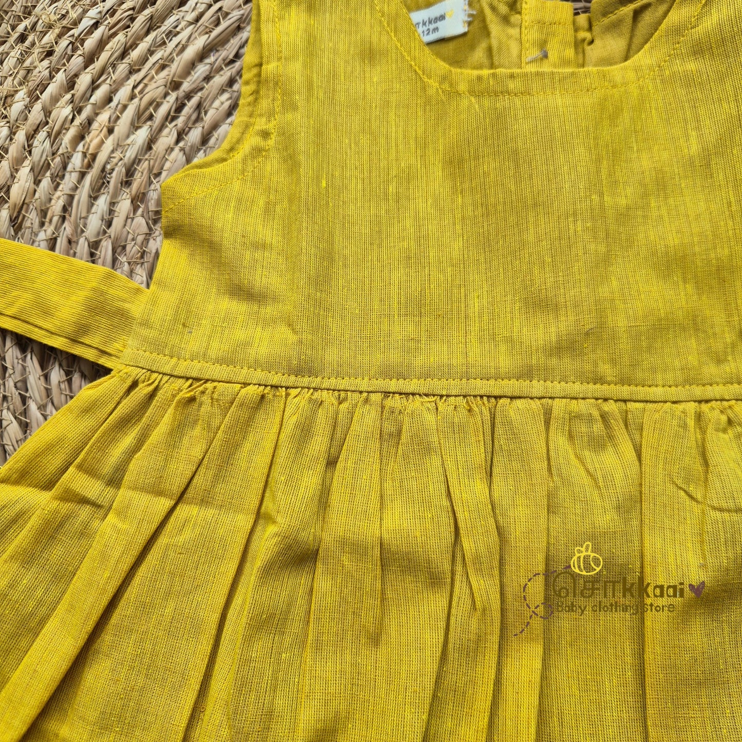 Golden Yellow Mangalgiri Cotton Girl Frock (0-5years) - Sokkaai
