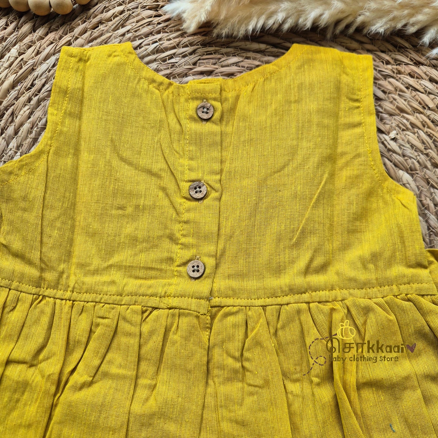 Golden Yellow Mangalgiri Cotton Girl Frock (0-5years) - Sokkaai