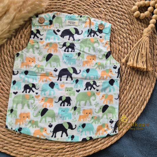 Multi color Elephant shoulder button tops (0-3years) - Sokkaai