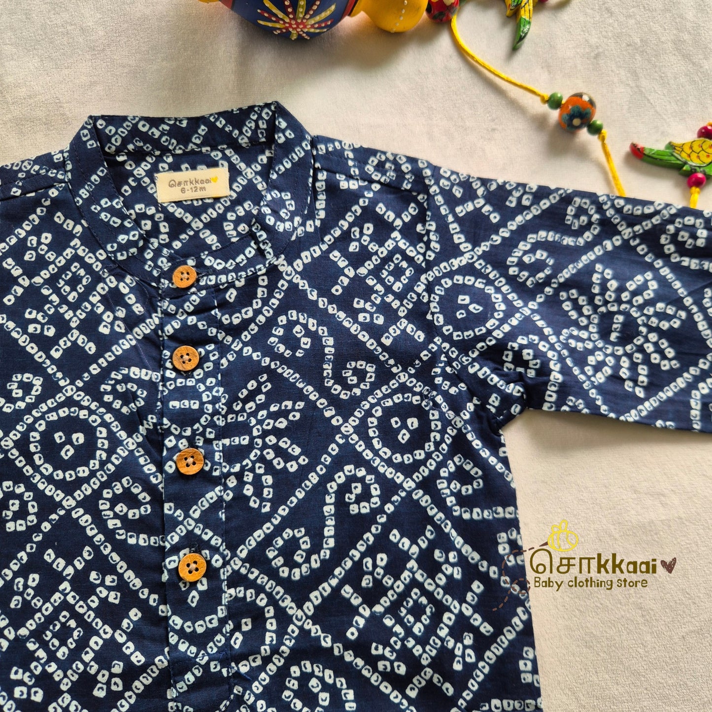 Indigo Bandhini long kurta with full sleeve (0-6years) - Sokkaai