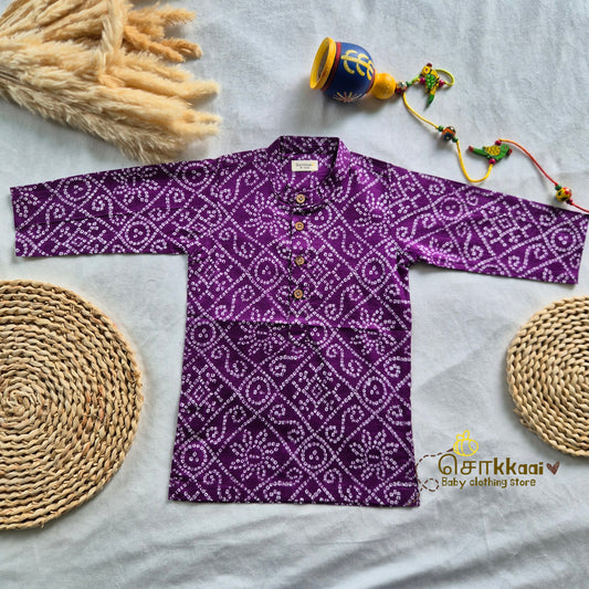 Purple Bandhini long kurta with full sleeve (0-6years) - Sokkaai