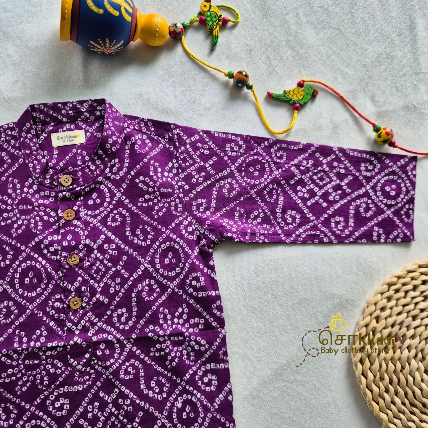 Purple Bandhini long kurta with full sleeve (0-6years) - Sokkaai