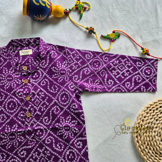 Purple Bandhini long kurta with full sleeve (0-6years) - Sokkaai