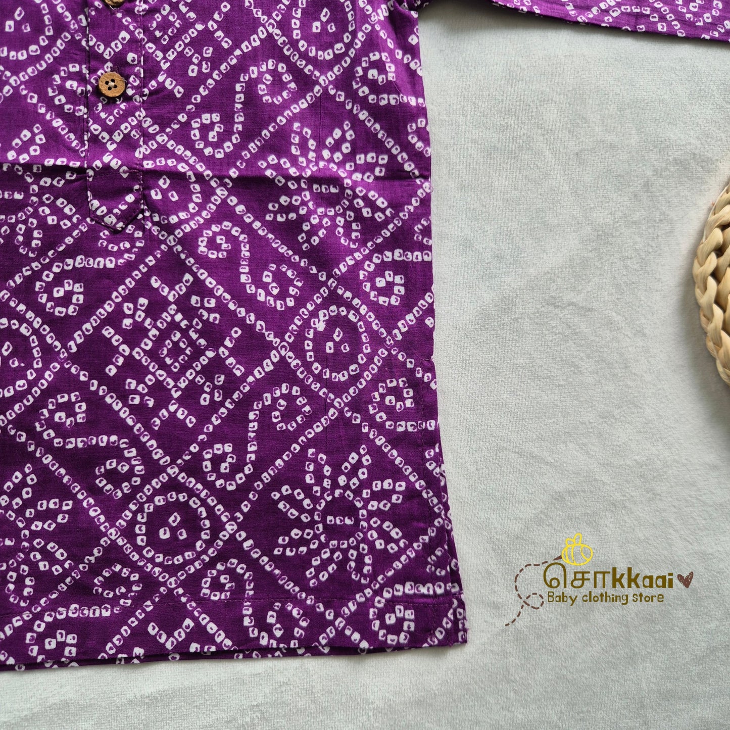 Purple Bandhini long kurta with full sleeve (0-6years) - Sokkaai