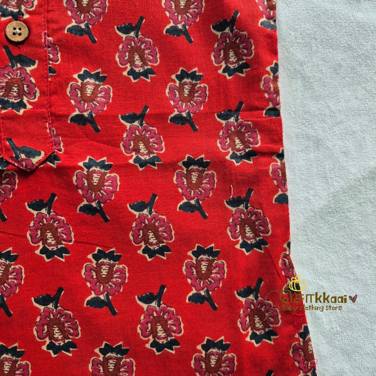 Crimson Red Bloom long kurta with full sleeve (0-6years) - Sokkaai