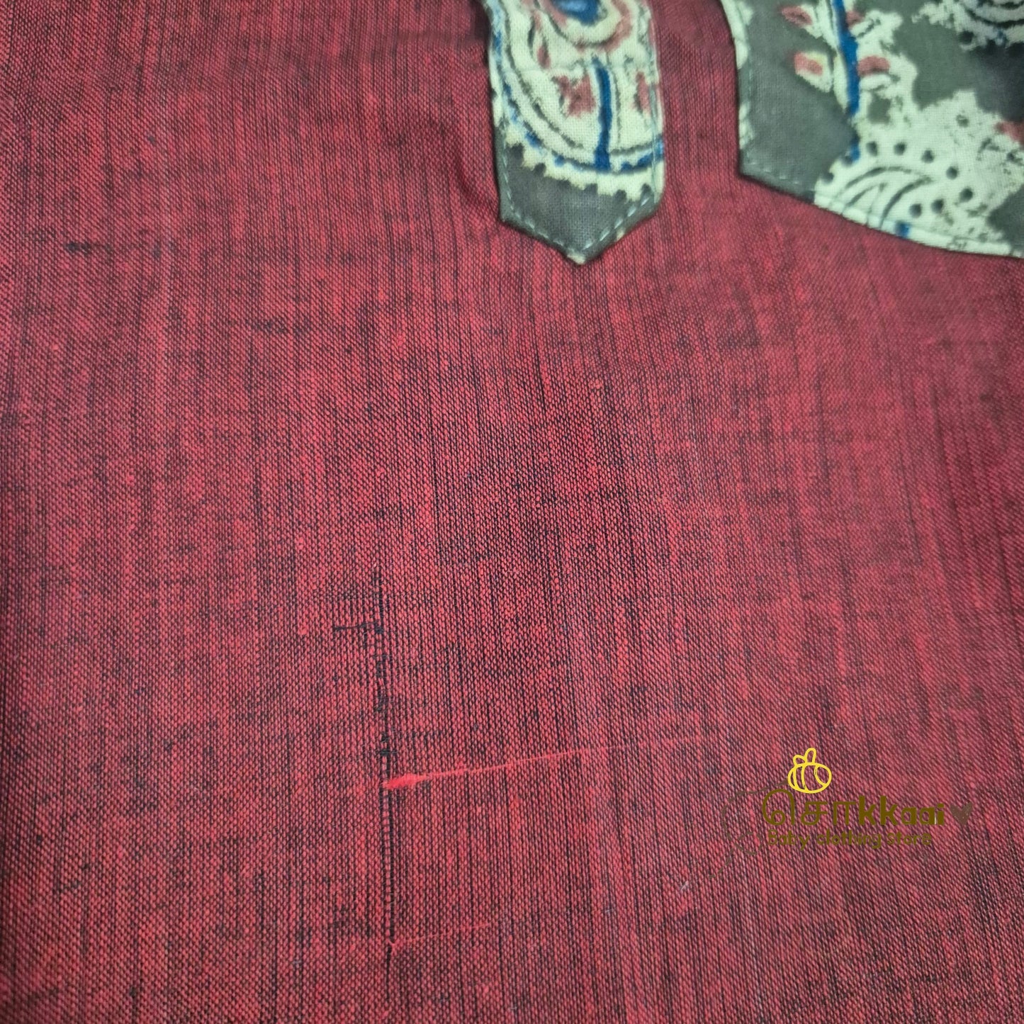 Maroon with Rapid Kalamkari Cotton Dhoti Set (0-3yrs) - Sokkaai