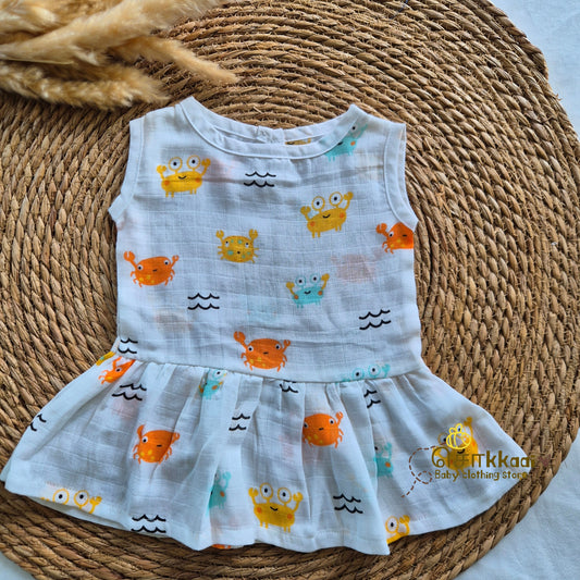 100% Organic Muslin Back Button Frock (0-3m) - Sokkaai