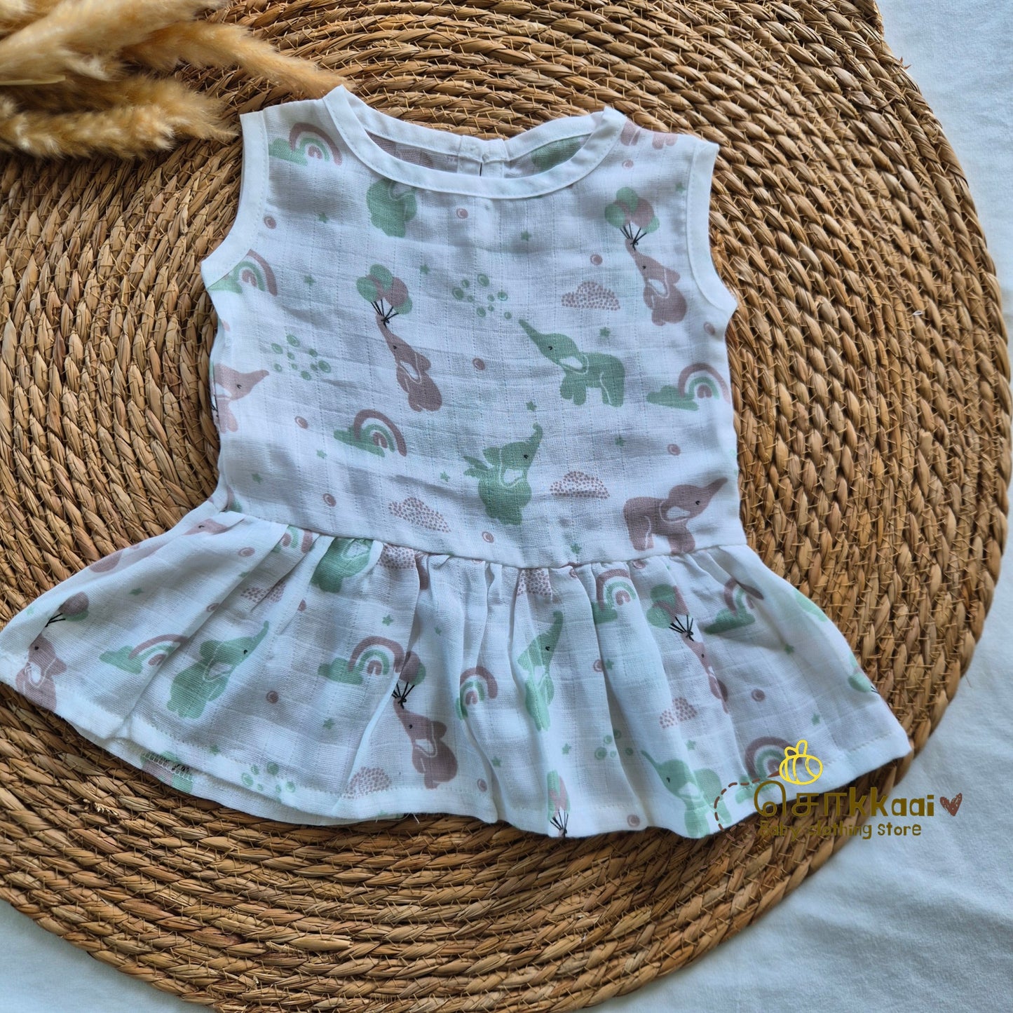 100% Organic Muslin Back Button Frock (6-12m) - Sokkaai