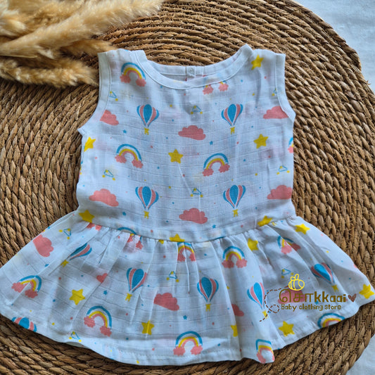 100% Organic Muslin Back Button Frock (3-6m) - Sokkaai