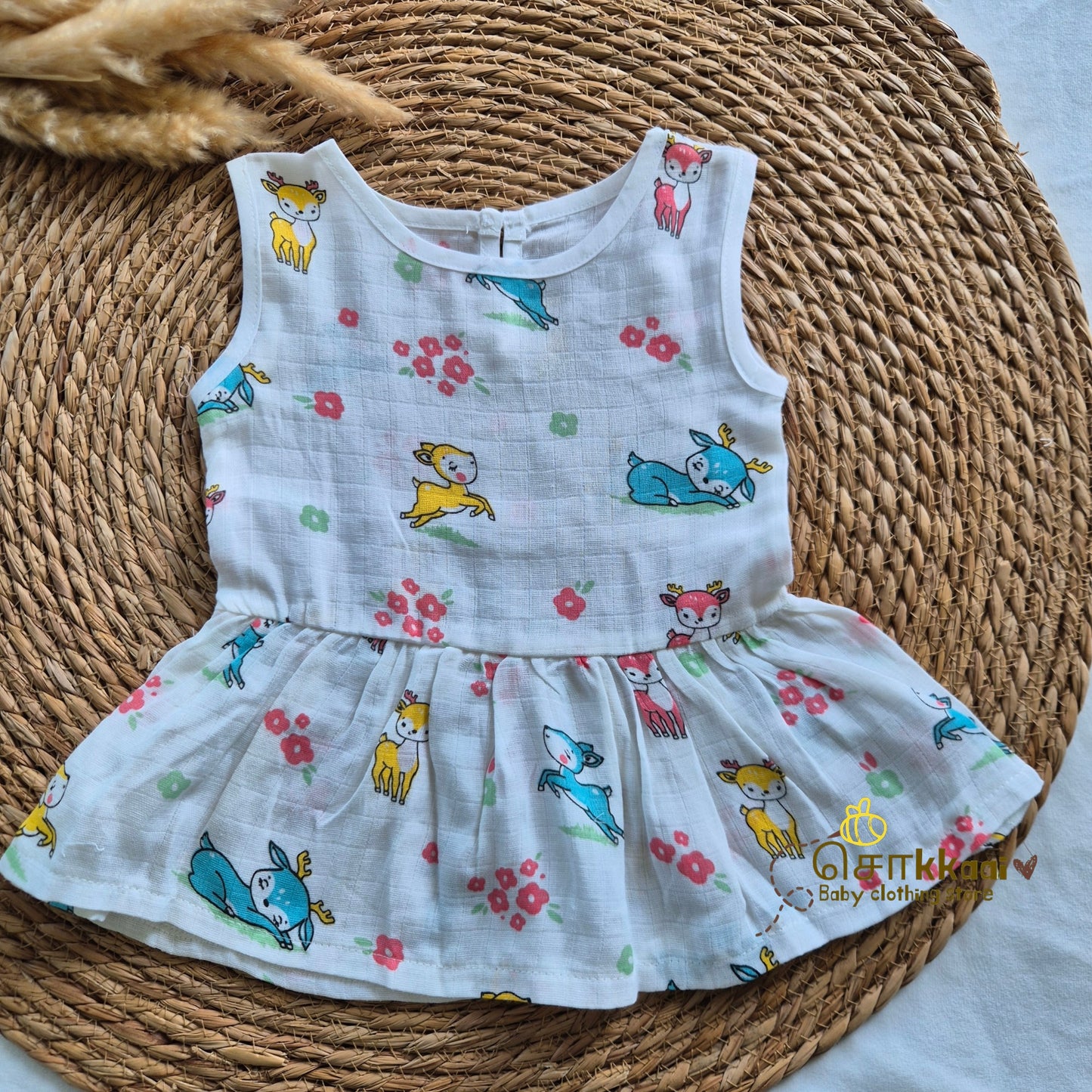 100% Organic Muslin Back Button Frock (3-6m) - Sokkaai