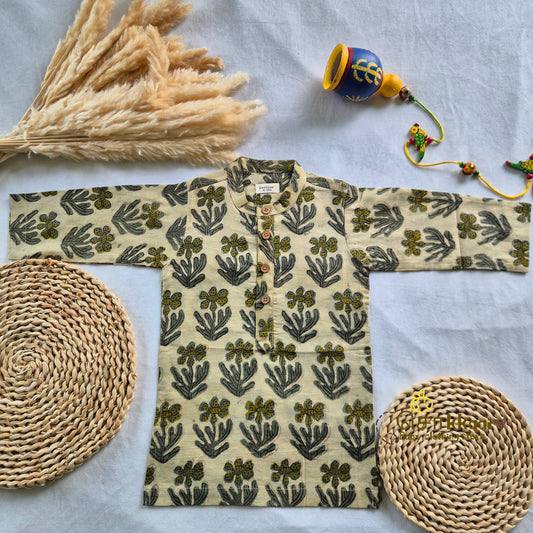 Olive Leaf Natural Dyed long kurta with full sleeve (0-6years) - Sokkaai