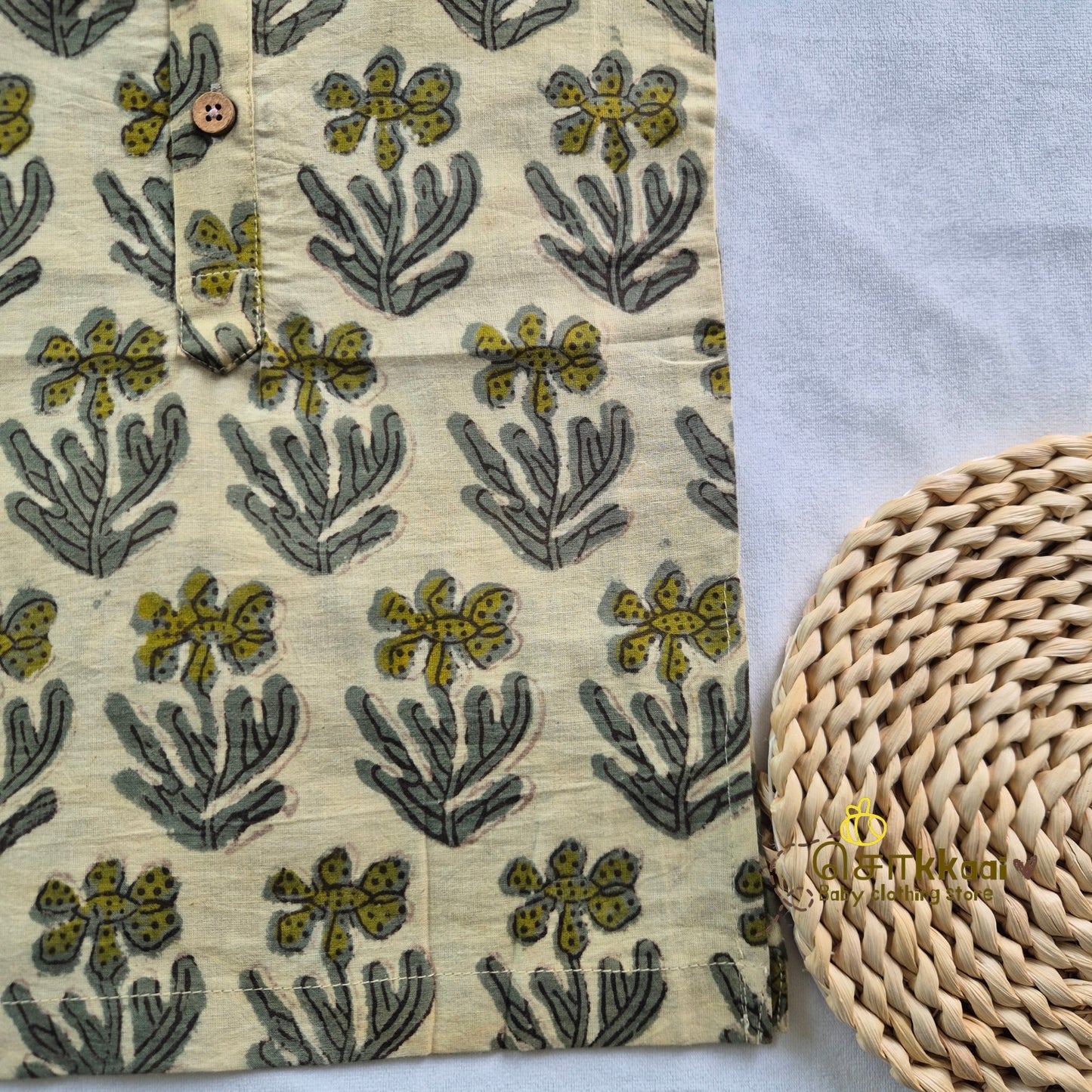 Olive Leaf Natural Dyed long kurta with full sleeve (0-6years) - Sokkaai