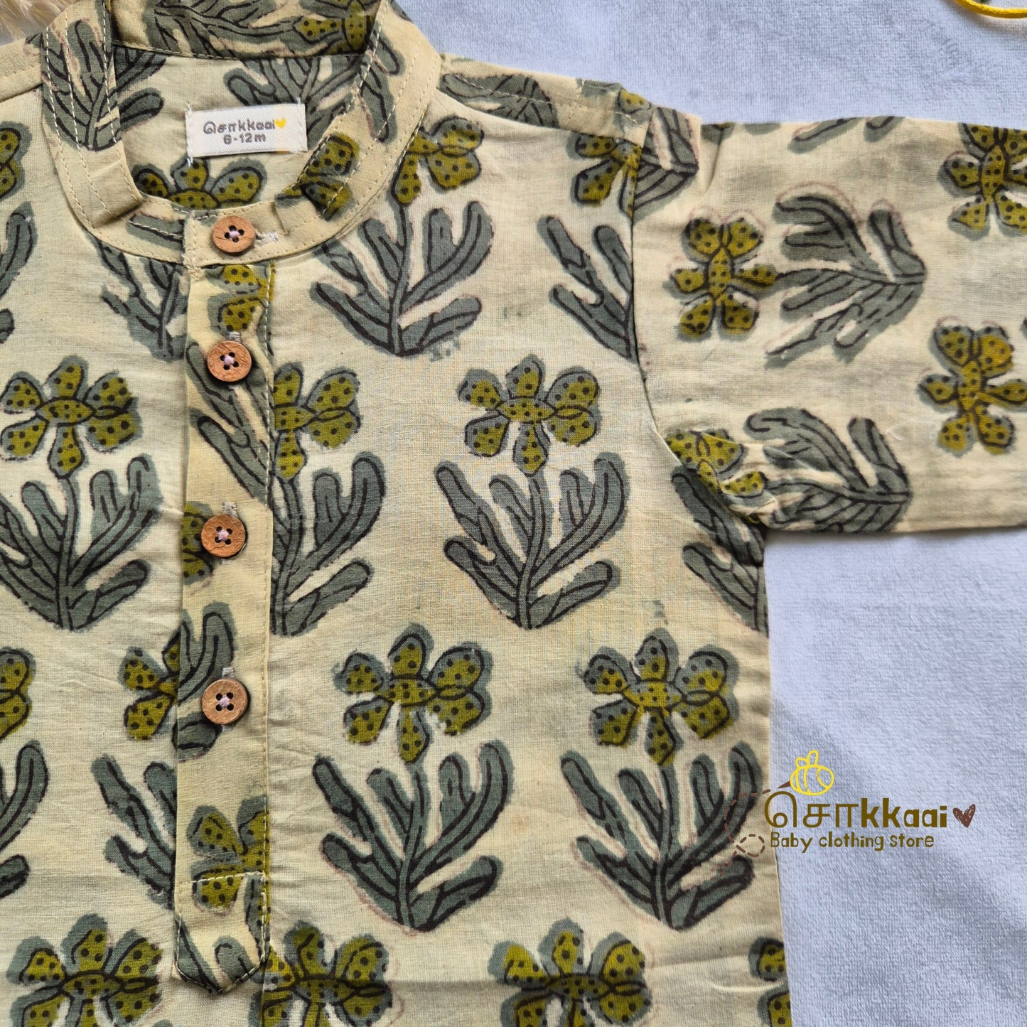 Olive Leaf Natural Dyed long kurta with full sleeve (0-6years) - Sokkaai