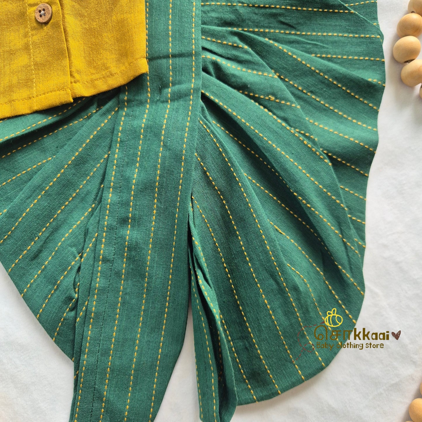 Mustard & Bottle Green Cotton Kids Dhoti Set (0-3yrs) - Sokkaai