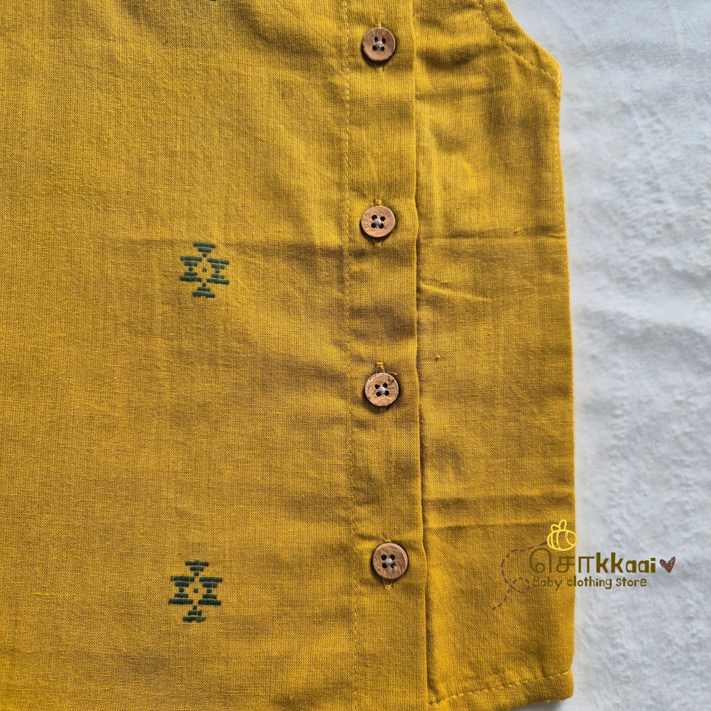 Mustard & Bottle Green Cotton Kids Dhoti Set (0-3yrs) - Sokkaai