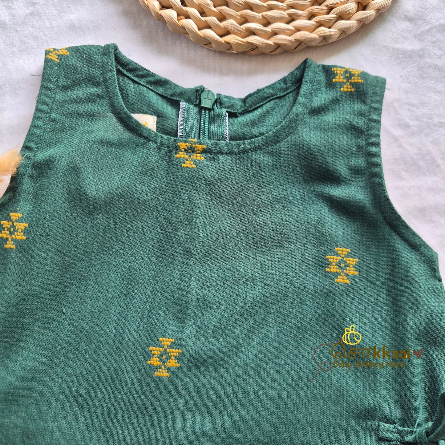 Bottle Green & Mustard Cotton Kurti-Pattiyala Set Girl(6m-5years) - Sokkaai