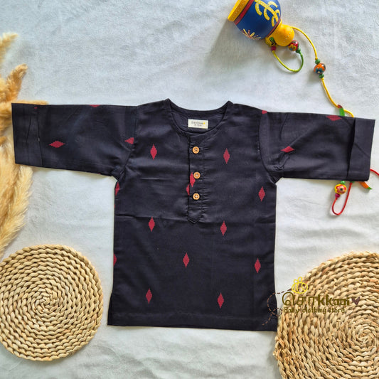 Black & Red Diamond block print mid length kurta with elbow sleeve (0-6years) Sokkaai