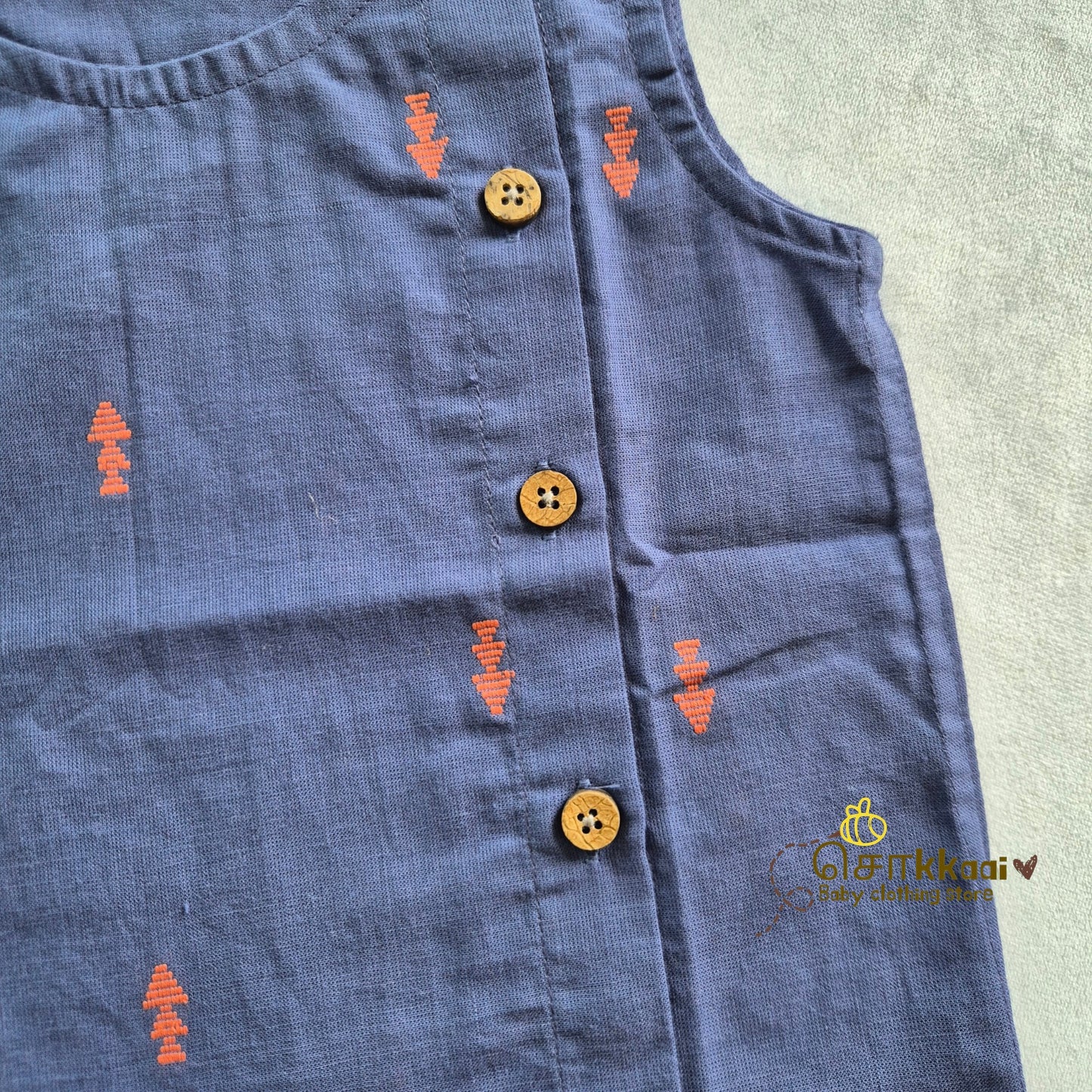 Dusty Blue & Orange Cotton Kids Dhoti Set (0-3yrs) - Sokkaai