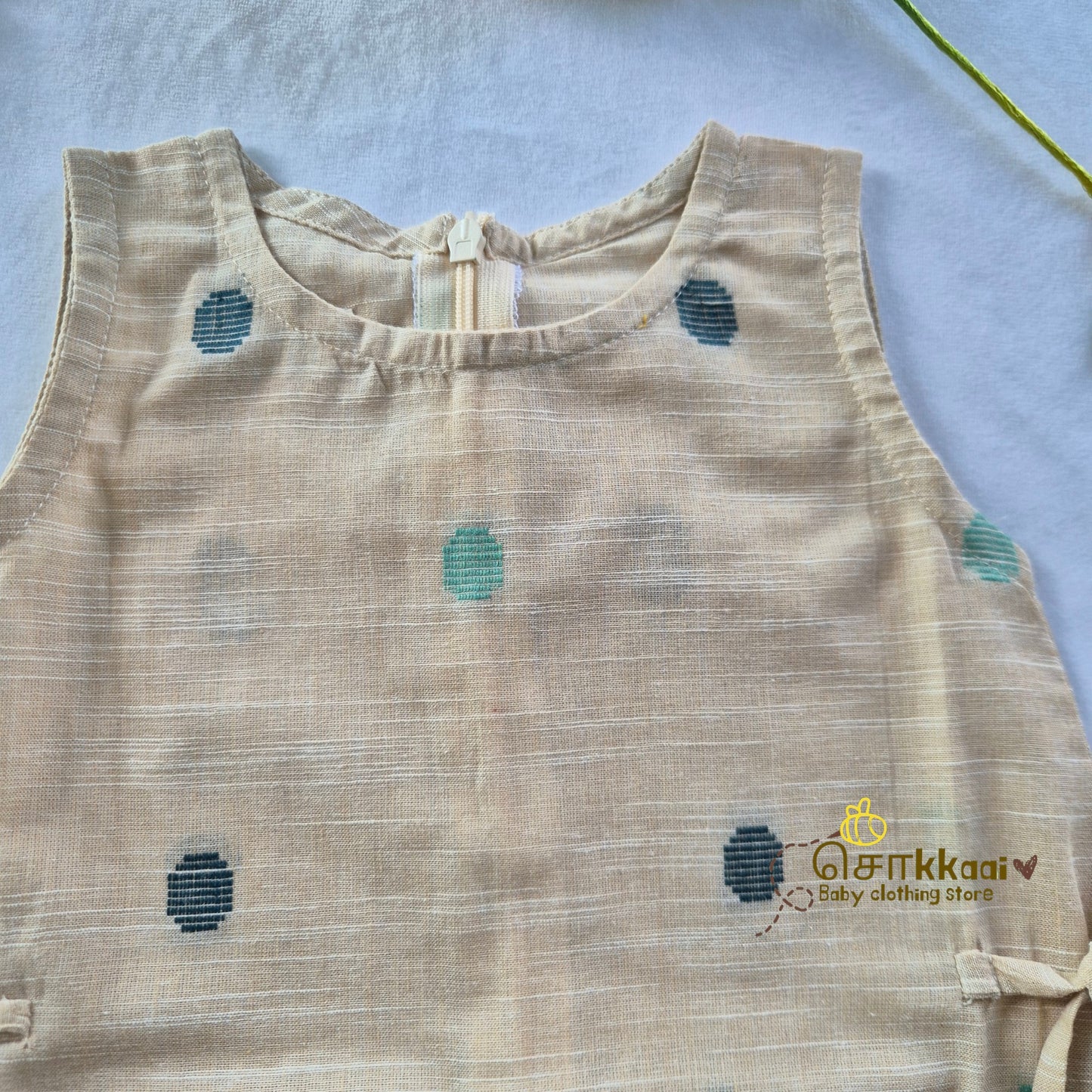 Beige & Blue Bliss Cotton Kurti-Pattiyala Set Girl(6m-5years) - Sokkaai