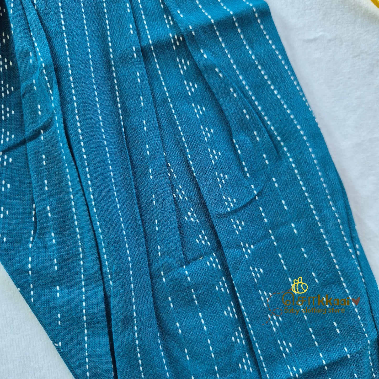 Beige & Blue Bliss Cotton Kurti-Pattiyala Set Girl(6m-5years) - Sokkaai