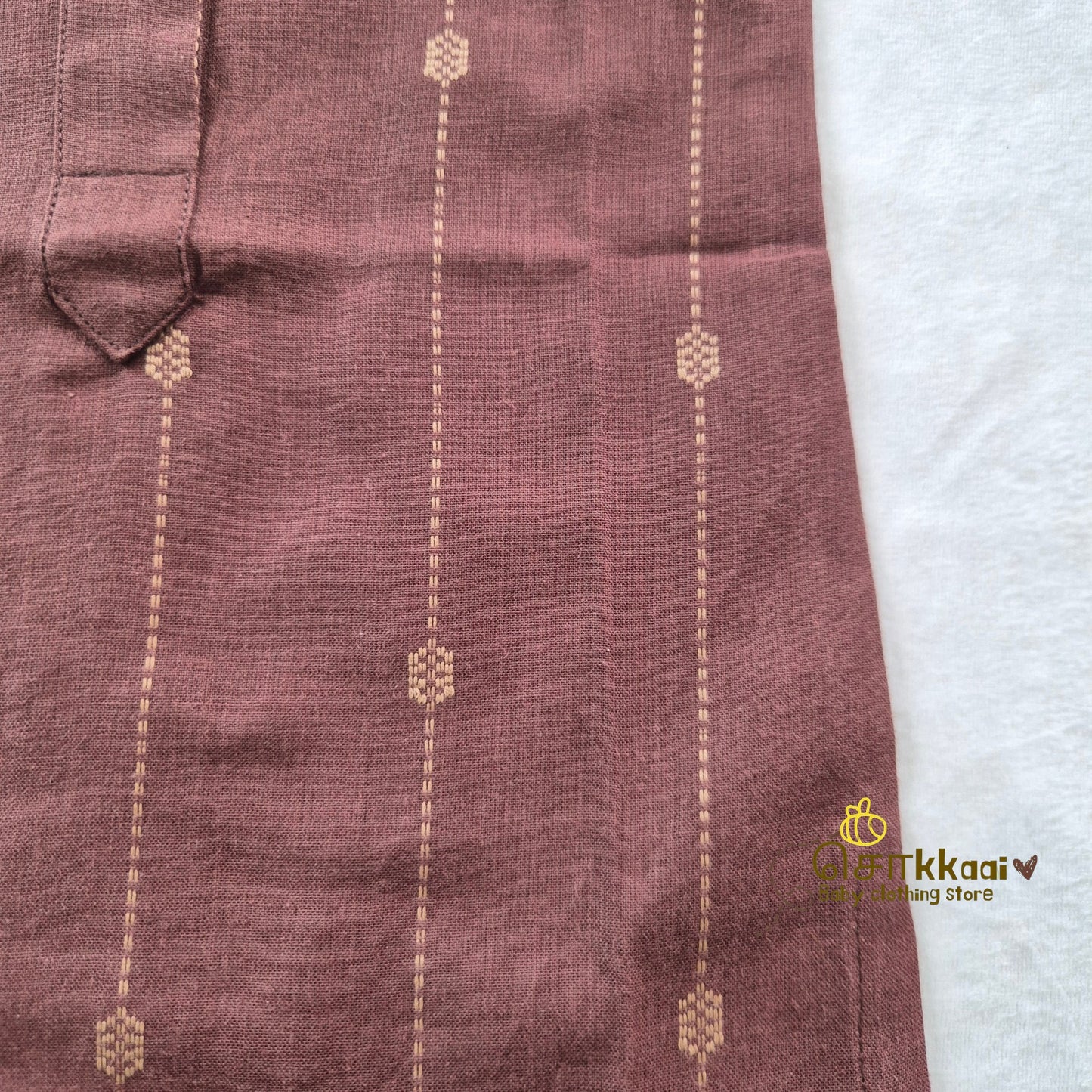 Brown & Biege Elbow Sleeve Cotton Kids Dhoti Set (0-3yrs) - Sokkaai