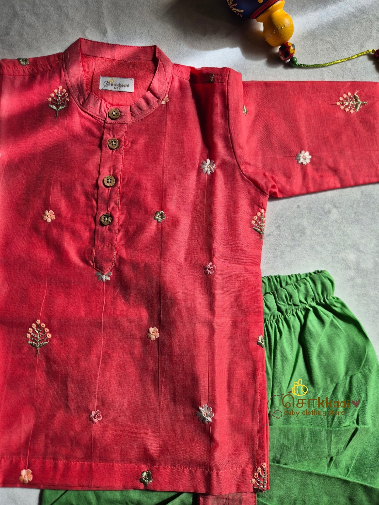 Coral Bloom Mul Chanderi Kids Dhoti Set (1-5yrs) - Sokkaai