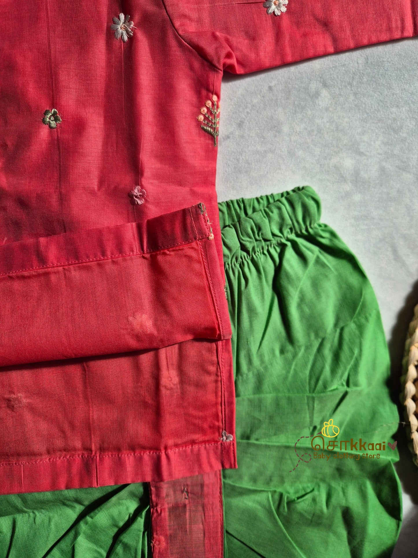 Coral Bloom Mul Chanderi Kids Dhoti Set (1-5yrs) - Sokkaai