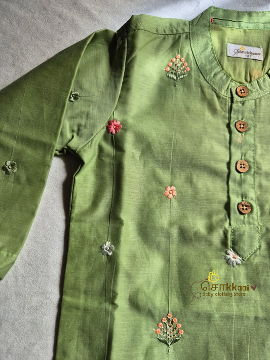 Pistachio Bloom Mul Chanderi Kids Dhoti Set (1-5yrs) - Sokkaai