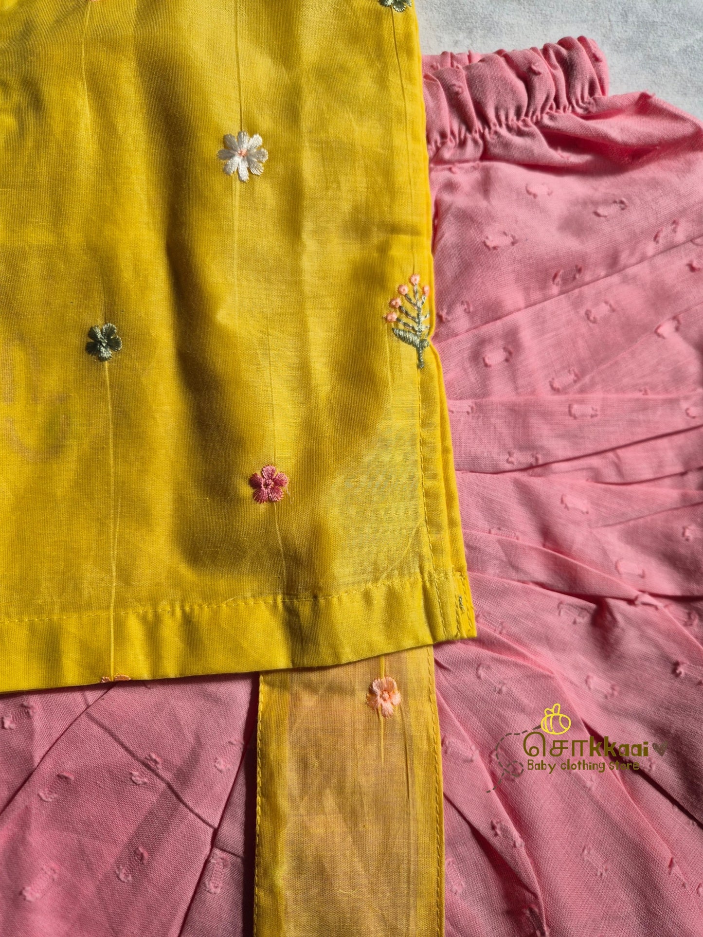Yellow Bloom Mul Chanderi Kids Dhoti Set (1-5yrs) - Sokkaai