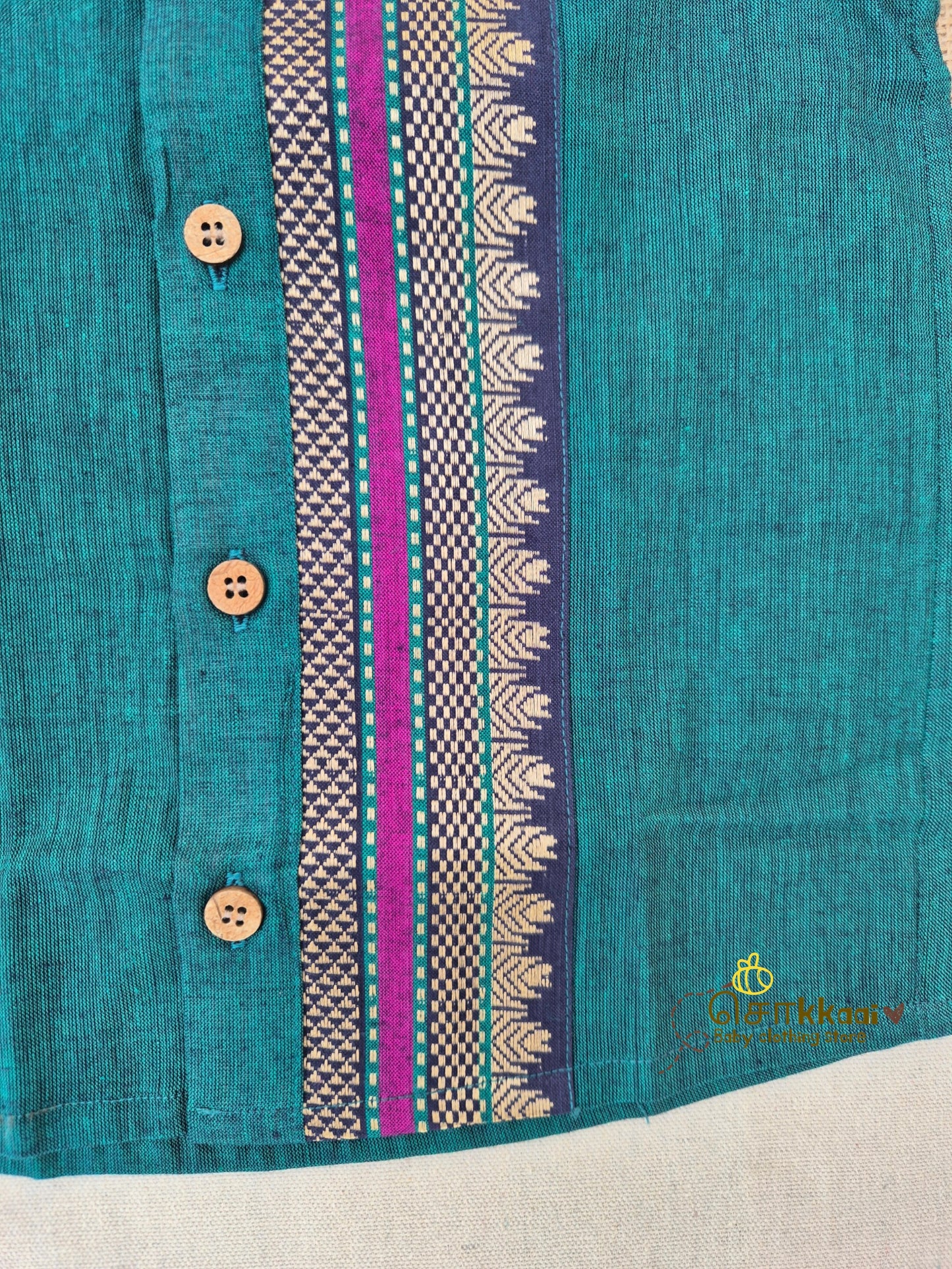 Peacock Blue Mangalgiri Cotton Kids Shirt (6m-5yrs) - Sokkaai