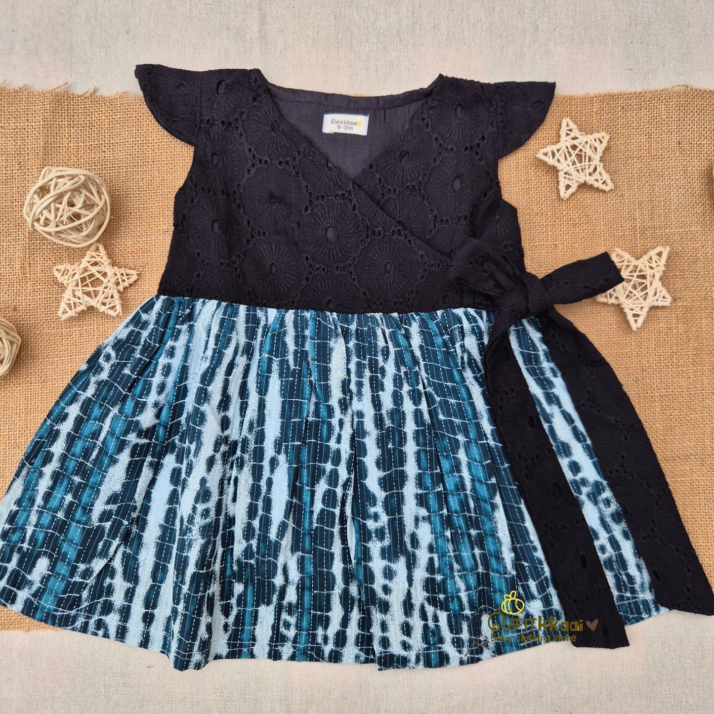Midnight Tide Overlap Flared Girl Frock (0-3years) - Sokkaai