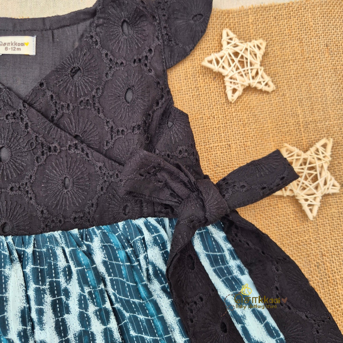 Midnight Tide Overlap Flared Girl Frock (0-3years) - Sokkaai