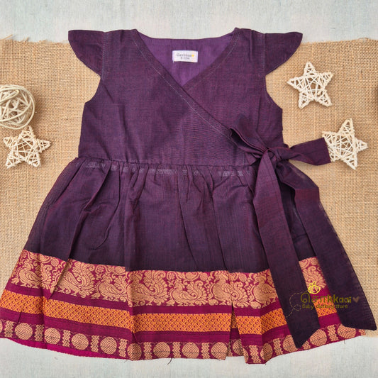 Royal Brown Overlap Flared Girl Frock (0-3years) - Sokkaai