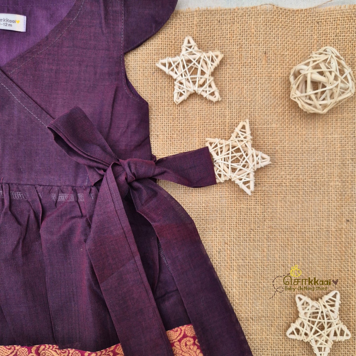 Royal Brown Overlap Flared Girl Frock (0-3years) - Sokkaai