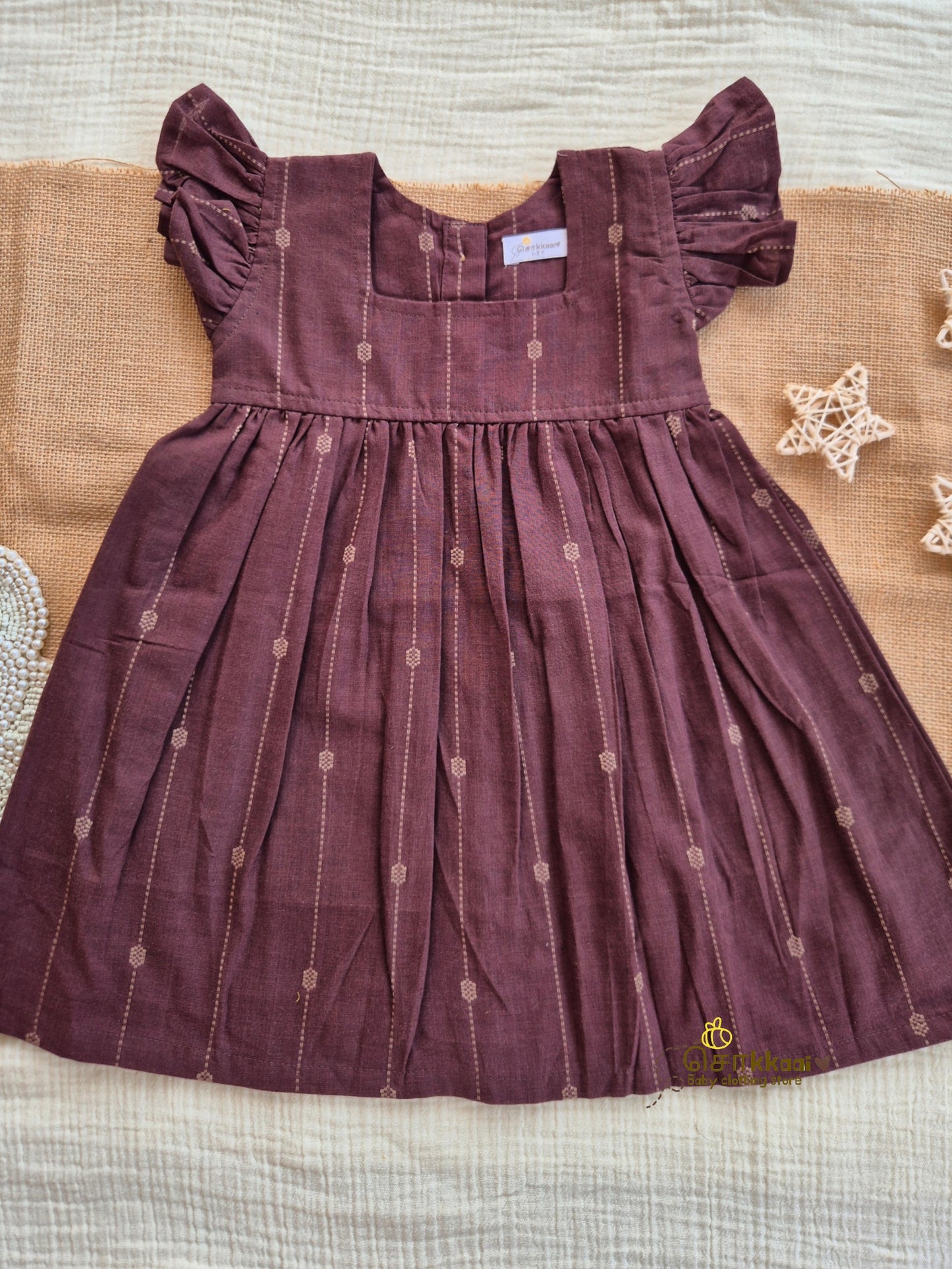 Cocoa Dune Frill Sleeve Box Neck Frock (1-5years) - Sokkaai