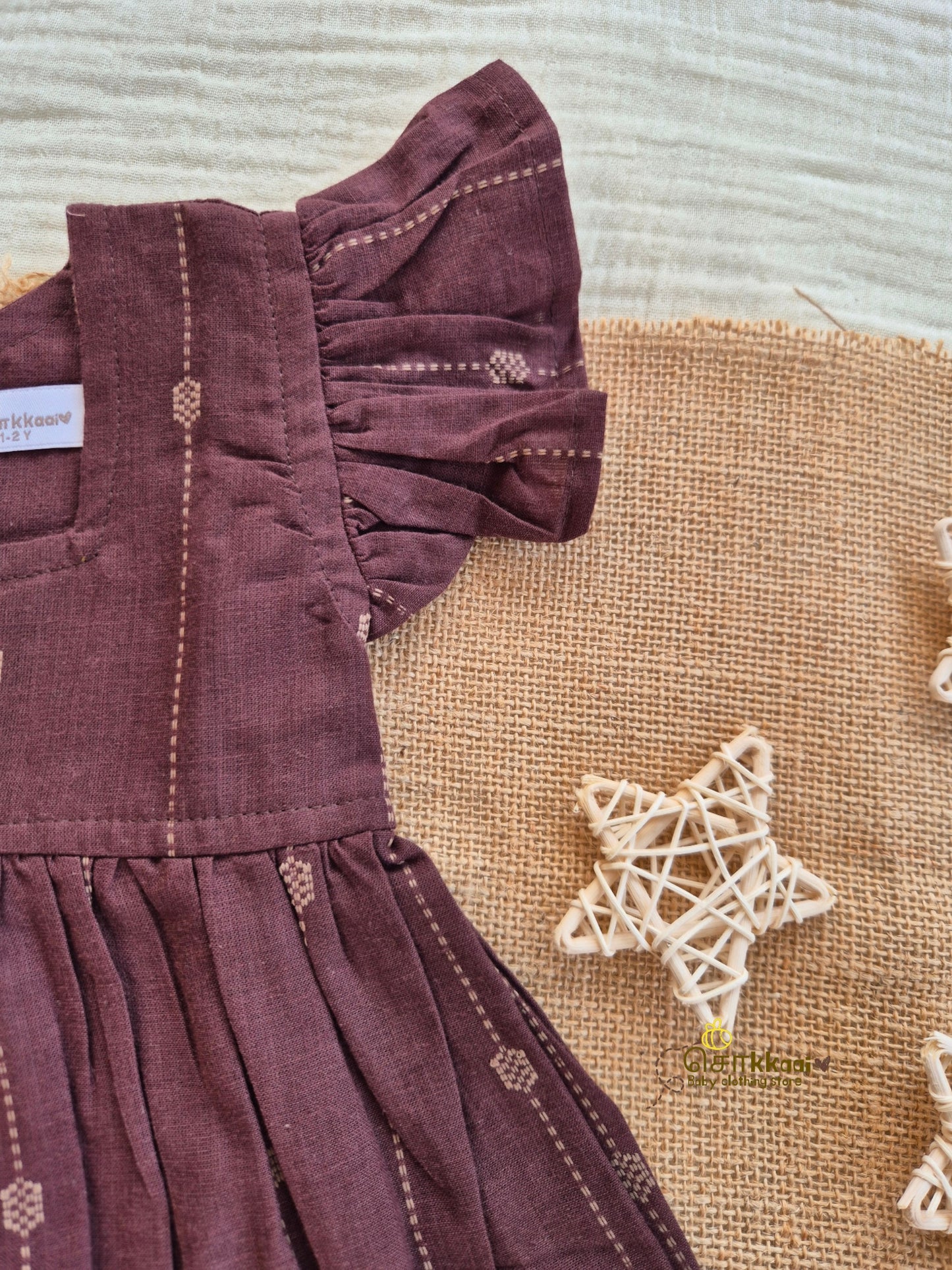 Cocoa Dune Frill Sleeve Box Neck Frock (1-5years) - Sokkaai