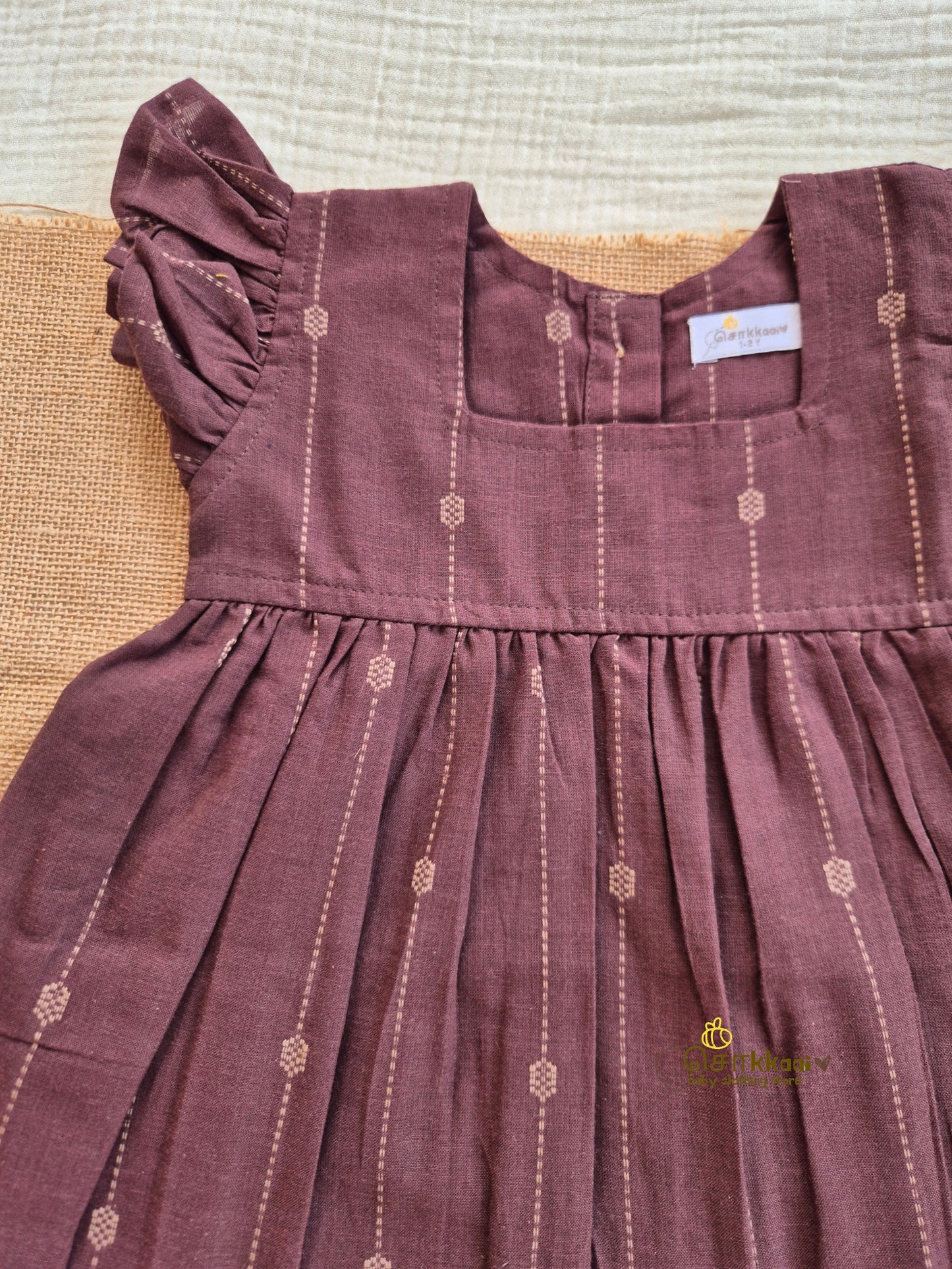 Cocoa Dune Frill Sleeve Box Neck Frock (1-5years) - Sokkaai