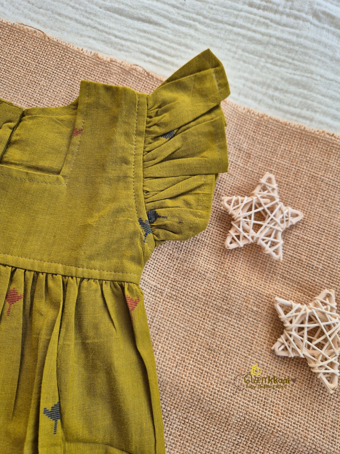 Olive Orchard Frill Sleeve Box Neck Frock (1-5years) - Sokkaai