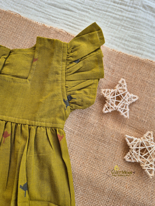 Olive Orchard Frill Sleeve Box Neck Frock (1-5years) - Sokkaai