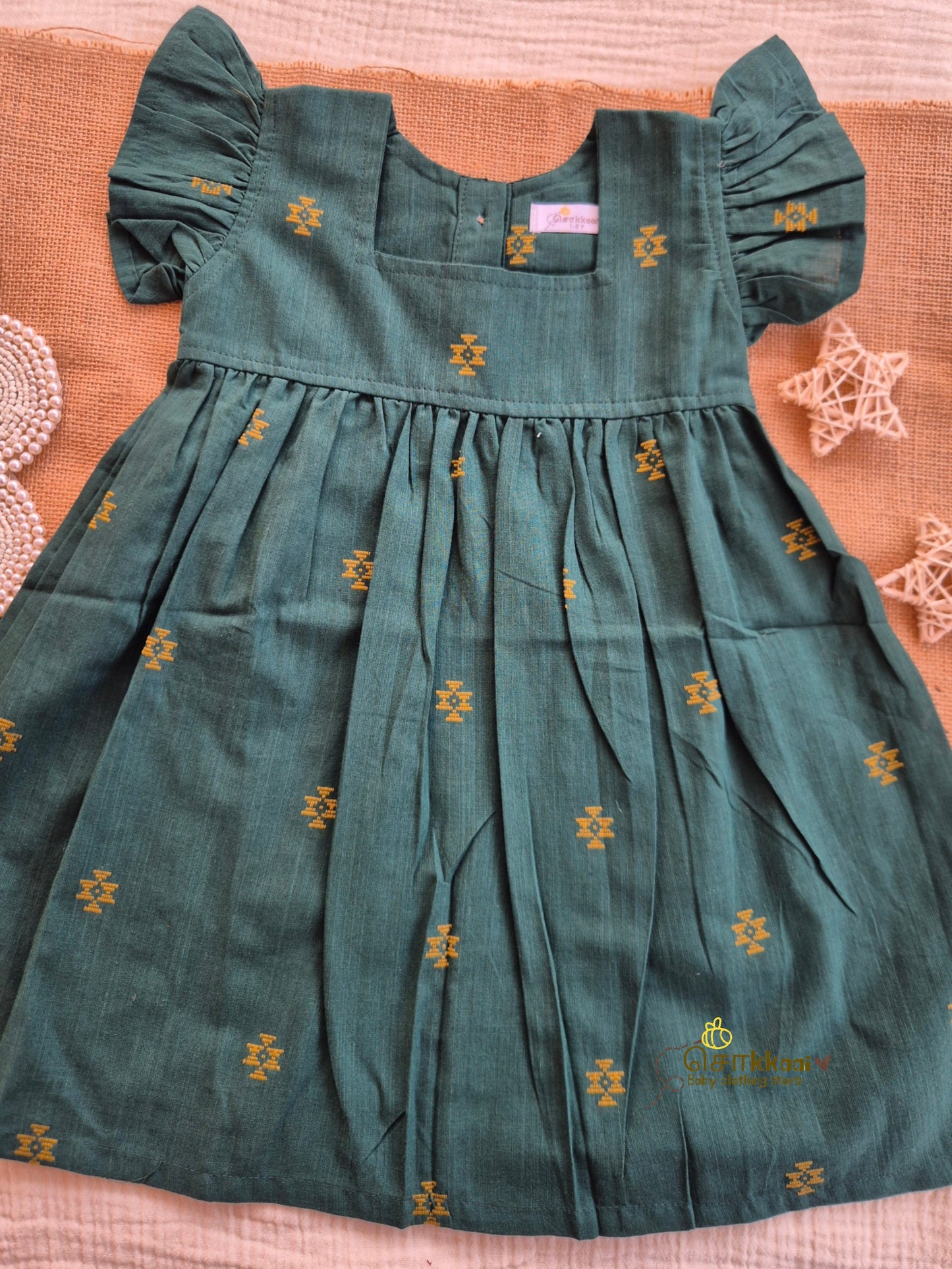 Emerald Grove Frill Sleeve Box Neck Frock (1-5years) - Sokkaai