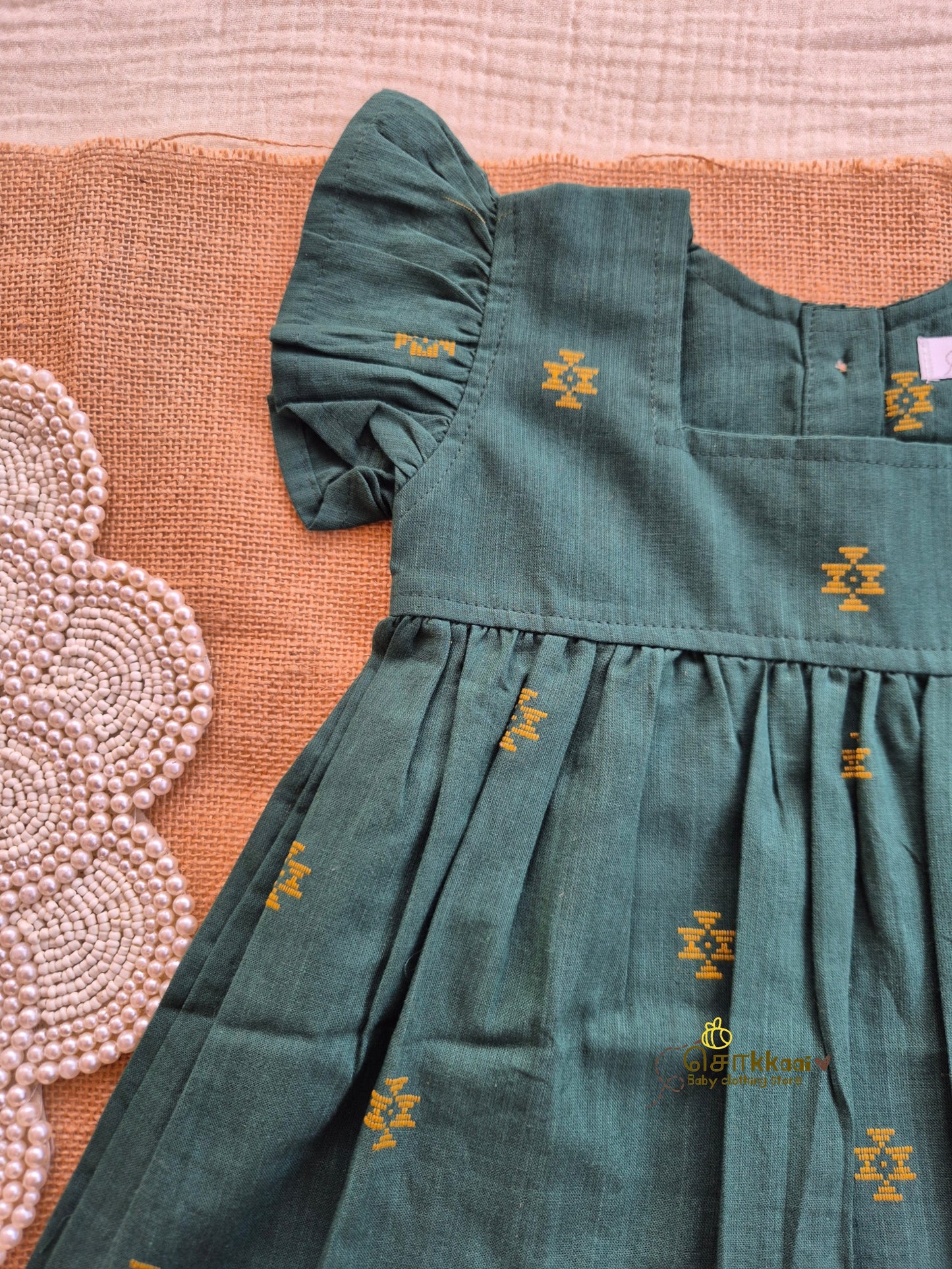 Emerald Grove Frill Sleeve Box Neck Frock (1-5years) - Sokkaai
