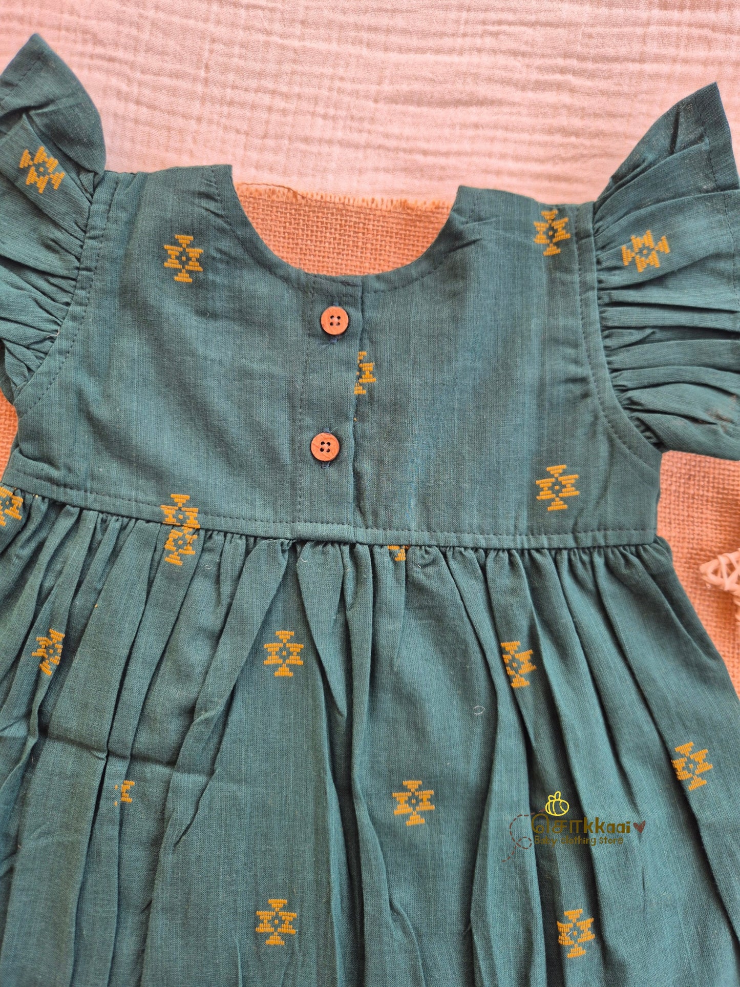 Emerald Grove Frill Sleeve Box Neck Frock (1-5years) - Sokkaai