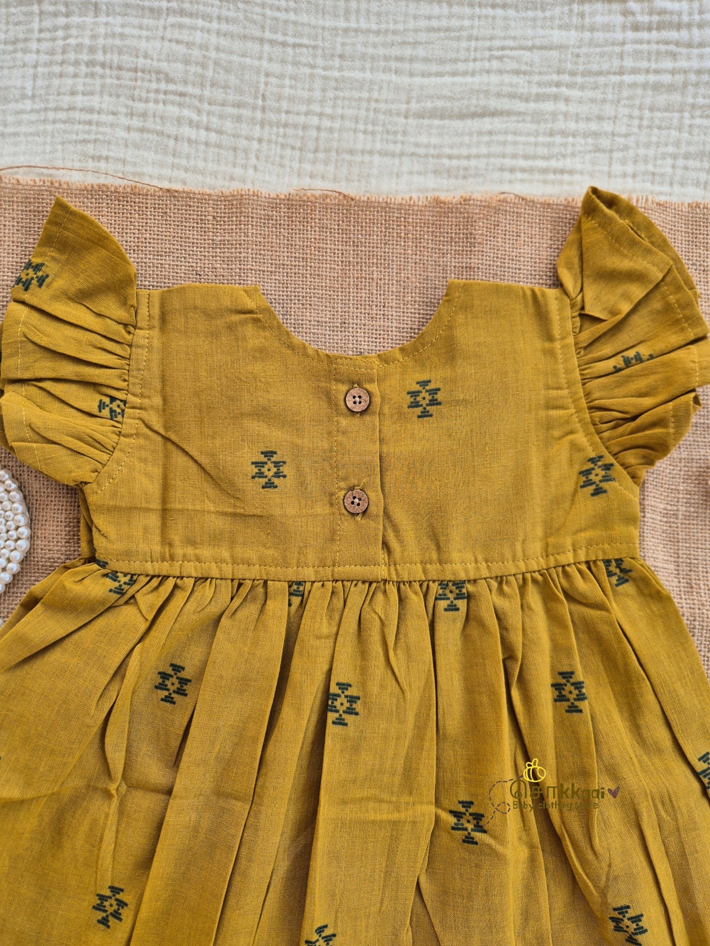 Mustard Grove Frill Sleeve Box Neck Frock (1-5years) - Sokkaai