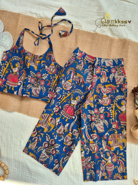 Folk Blue Kalamkari Palazzo Set (1-6years) - Sokkaai