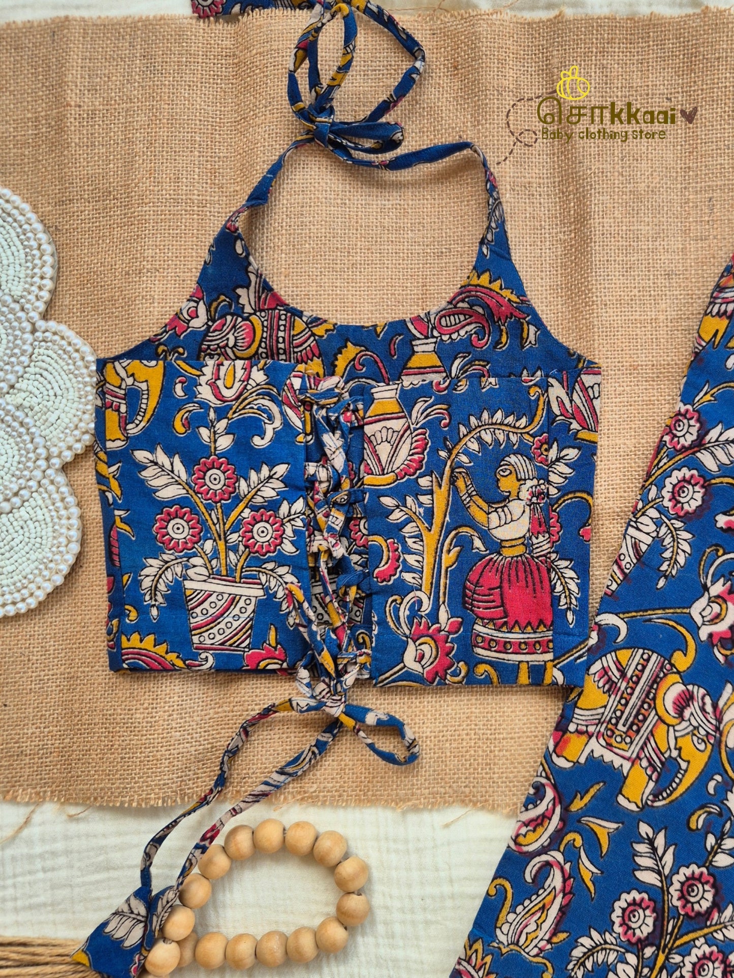 Folk Blue Kalamkari Palazzo Set (1-6years) - Sokkaai